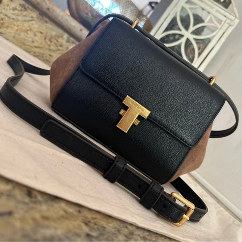 New Tory Burch Juliette Black Leather Brown Suede Women's Mini Bag